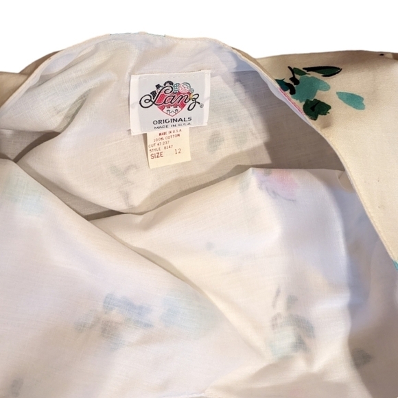 New Vtg. Lanz Dress cotton white pastel floral midi Coquette bow detail NWT Sz 6 - Picture 11 of 14